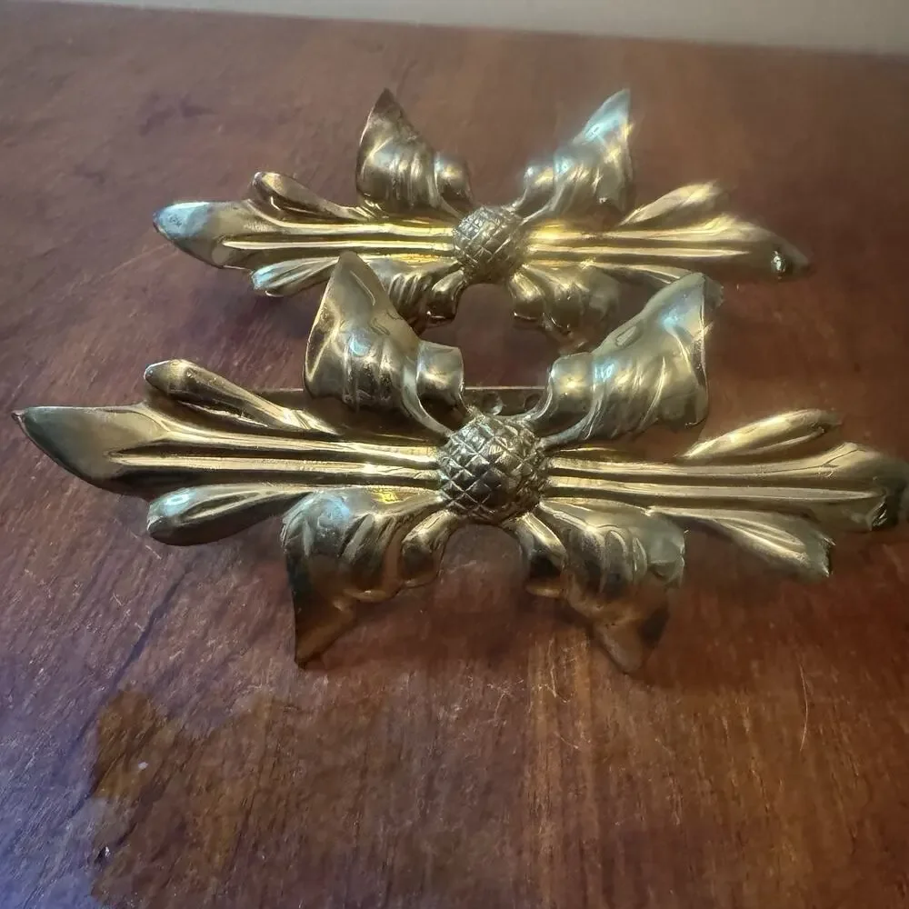 Vintage Brass Curtain Tiebacks Pair Ornate Bow Floral Drapery Holdbacks India